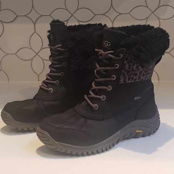 Ugg Adirondack II Exotic Leopard Snow Boots Waterproof Black Leather Size  8.5 - Picture 1 of 15